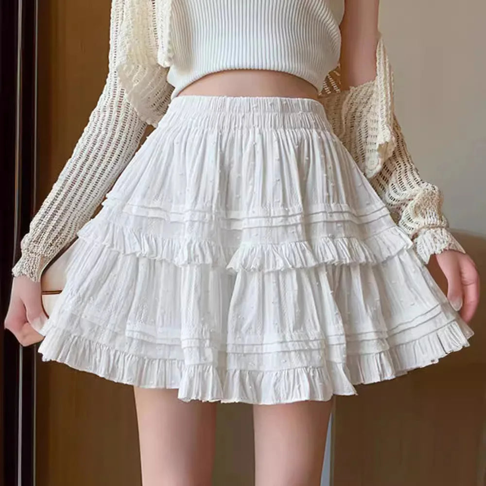 Women's Elegant Short Mini Puffy Skirt High Waist Floral Bubble Halter Breathable Casual Style for Ballet or Sweet Girl Look