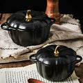 Fine Porcelain Tableware Japanese Style Ceramic Pumpkin Shape Bowl Binaural Baking Black Soup Bowl With Lid