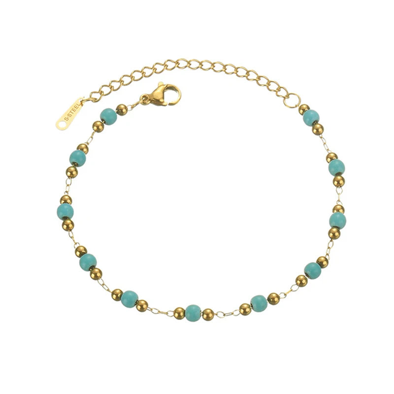 Waterproof Chain Bracelet 18K Gold Plated Stainless Steel Jewelry Set Mulit Turquoise Bracelet for for Women Girls Gift