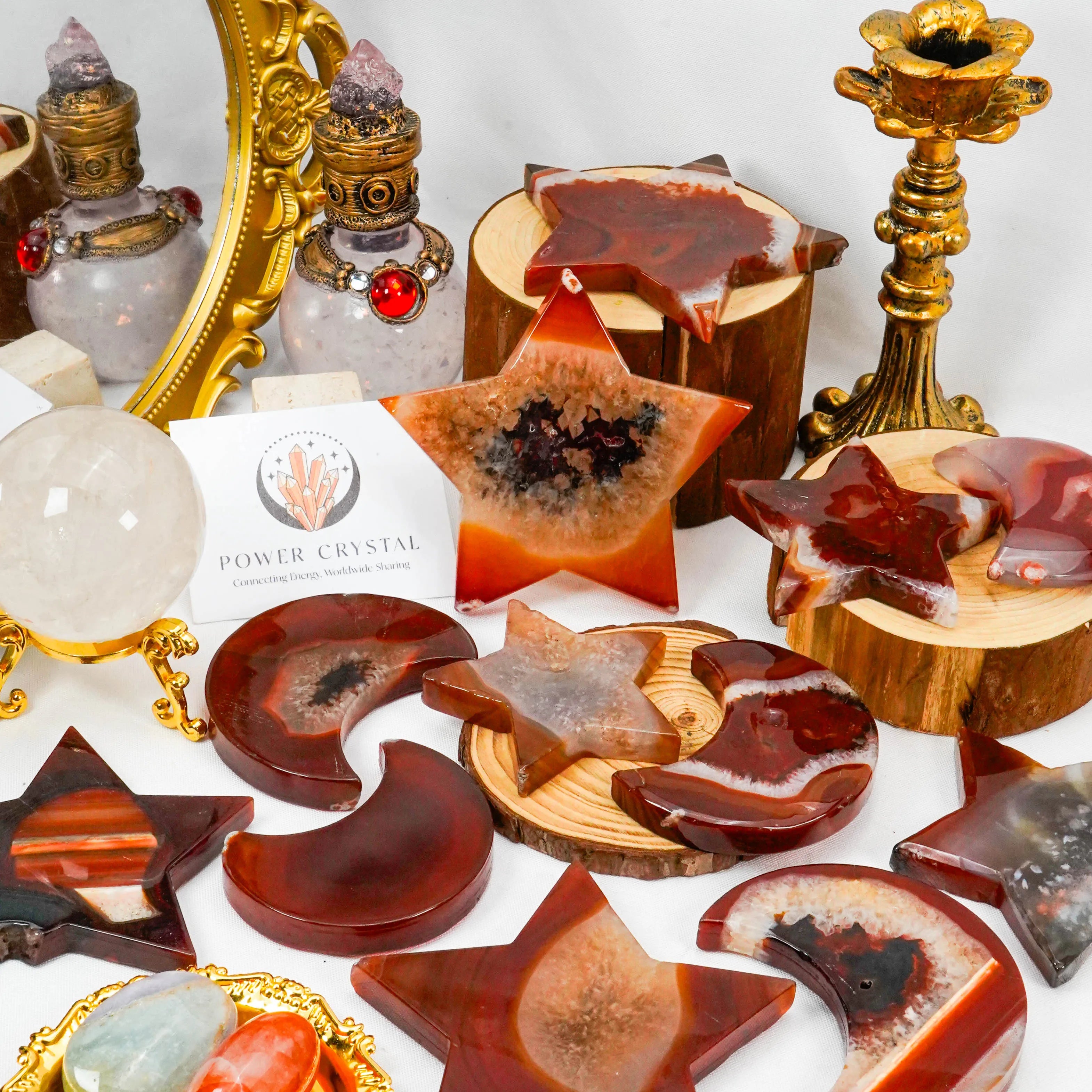 Factory Direct Sale Carnelian Agate Moon and Star Pendant Crystal Star Moon Heart Love Stones Red Carnelian Crystal Caved Moon