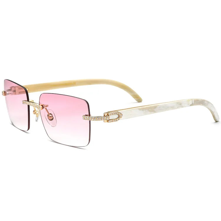 YTSBL10017T Wholesale  Rimless Nature Buffalo Horn Sunglasses square Diamond Glasses Luxury Customized Sunglasses 2023