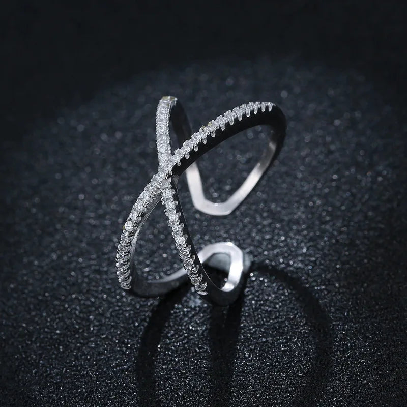 925 Pure Silver Opening Ring Temperament Geometric Diamond Ring Pure Silver Jewelry Wholesale 2022 New