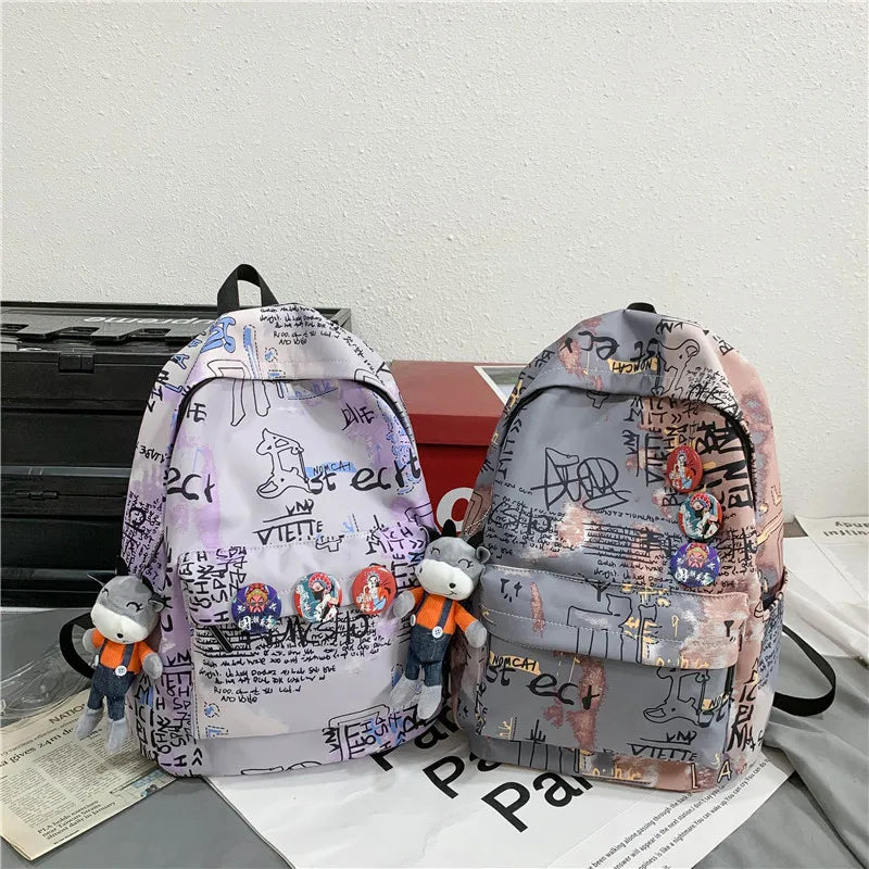 Graffiti Contrast Color Primary School Campus Outdoor Oem Odm Fashion School College Student Backpack