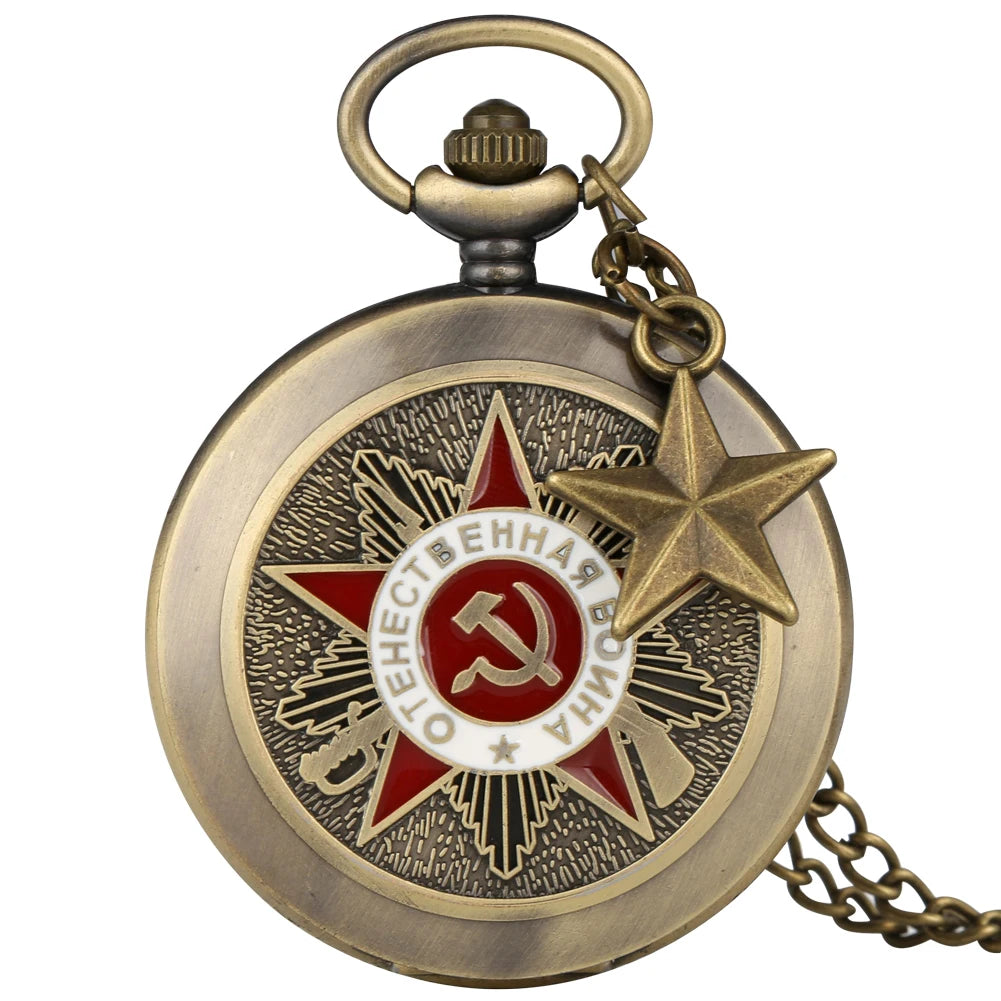 USSR Soviet Badges Sickle Hammer CCCP Fob Clock Arabic Numerals Dial Vintage Quartz Pocket Watch for Men Gift