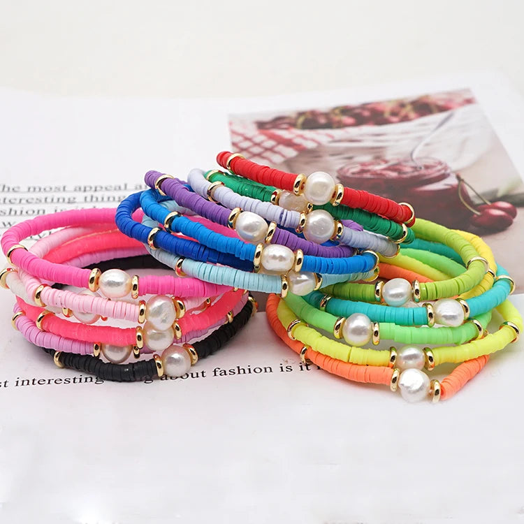 Colorful Clay Bead and Pearl Bracelet Diy Beads Bracelets 2021 Women
