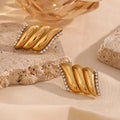 Waterproof Fashion Jewelry 18K Gold Plated Stainless Steel Earrings Edged Zircon Triple Layer Angel Wing Stud Earrings for Women