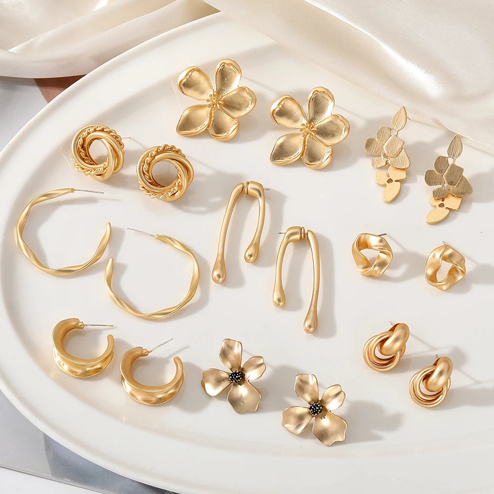 VKME New Fashion Flower Geometric Hoop Earrings for Women Jewelry