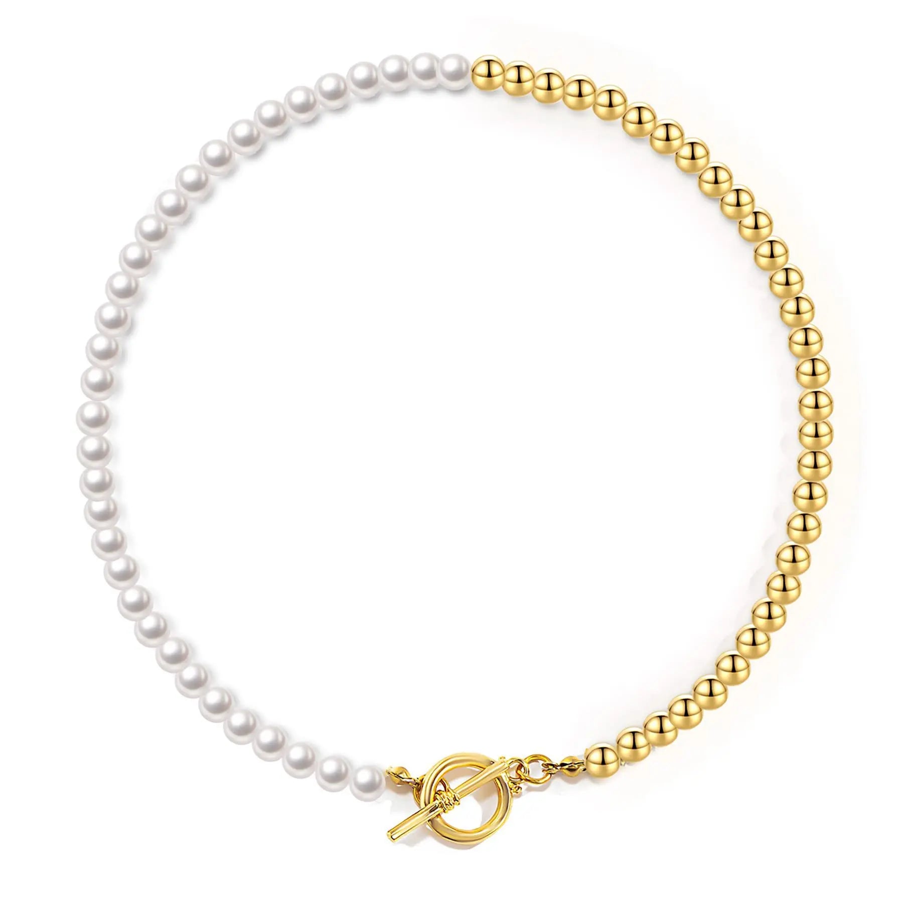 Chic Ins Fashion Pearl Chain Necklace Women Gold Color OT Clasp Stainless Steel Bead Chain Necklace for Women Party Jewelry Gift