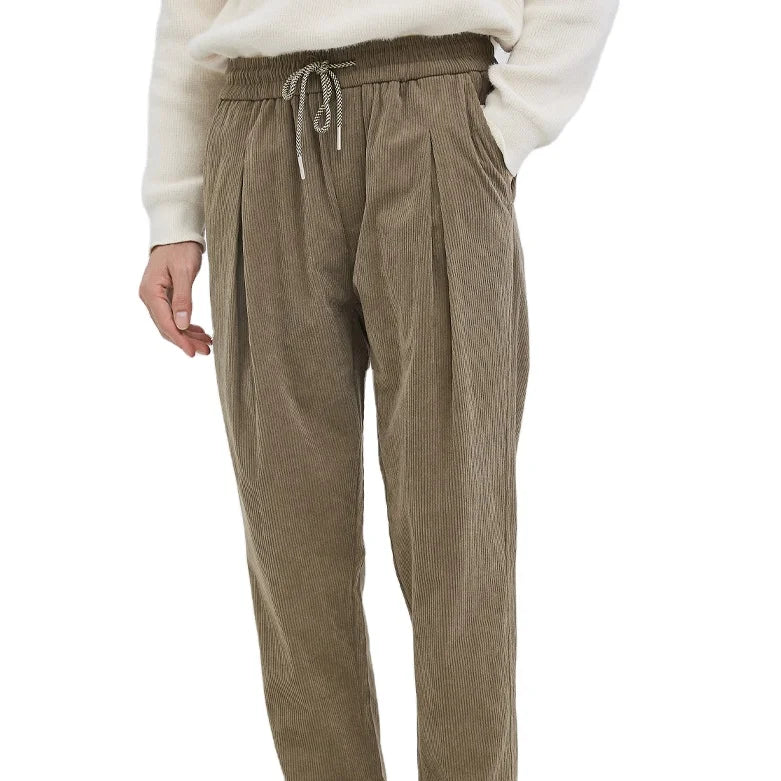 Winter Men's Casual Corduroy Pants Urban Simple Drawstring Mid-Waist Solid Color Straight Leg Pants