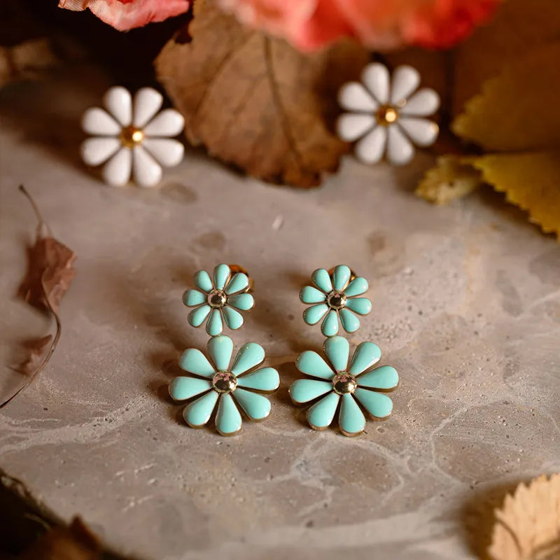 Bohemian Summer Accessories Hypoallergenic Stainless Steel Daisy Jewelry Drop Earring for Young Girl Gift