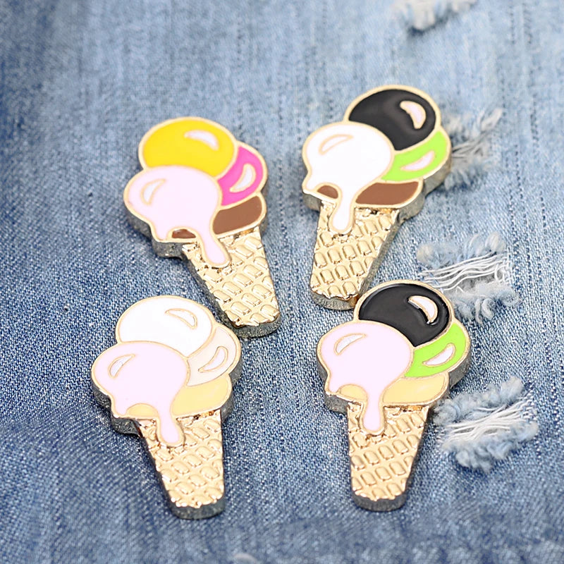 Cute Ice Cream Cartoon Dessert Food Sweet Enamel Pin Brooch Denim Bag Jackets Lapel Badge Brooches Gift for Kids Girl Birthday