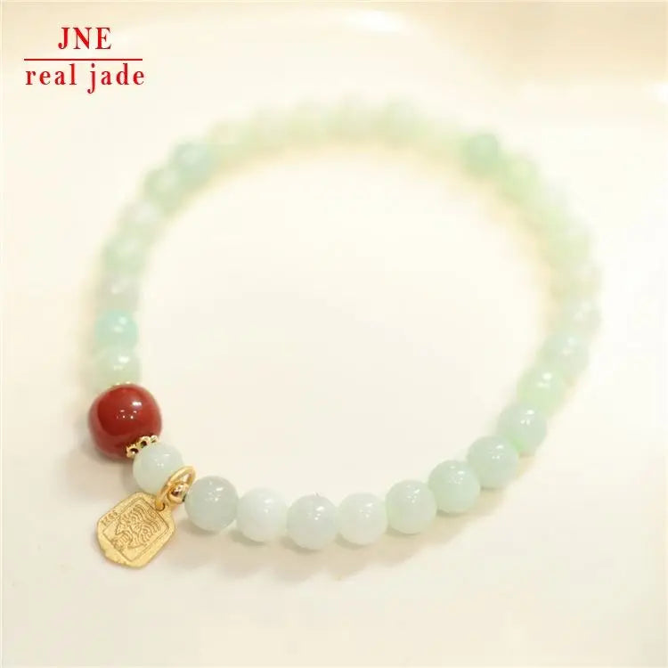 Natural 6Mm Jade Bracelet South Red Barrel Beads Zachilam Brand Pendant Bracelet New Ethnic Style Niche Bracelet