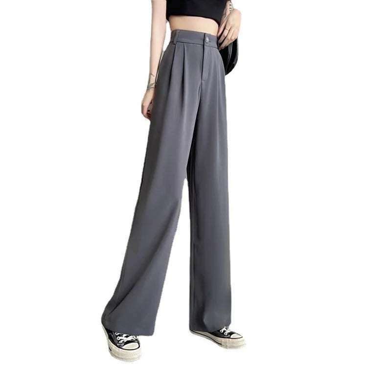 Custom Summer Thin Ice Silk Suit Pants High Waisted Loose Women's Track Pants Women's Trousers  Pants