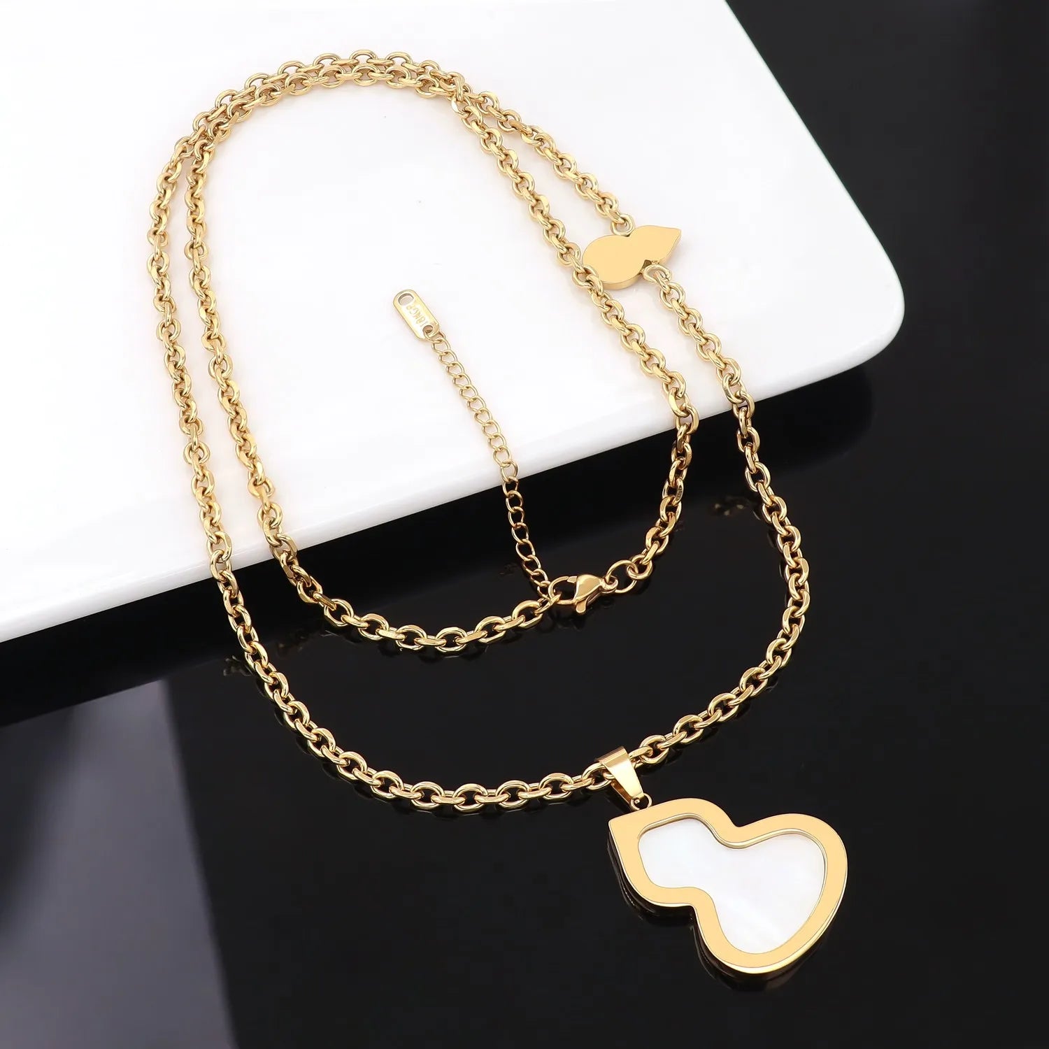 Stainless Steel  Women Calabash Shell Pendant  Double Mutil Layer Chain Charm Fashion Jewelry Necklaces