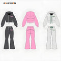Cropped Zip up Hoodies and Flared Pants Set Custom Sweatsuits Vintage Jogger Set Streetwear 2 Piece Set Women Tracksuits