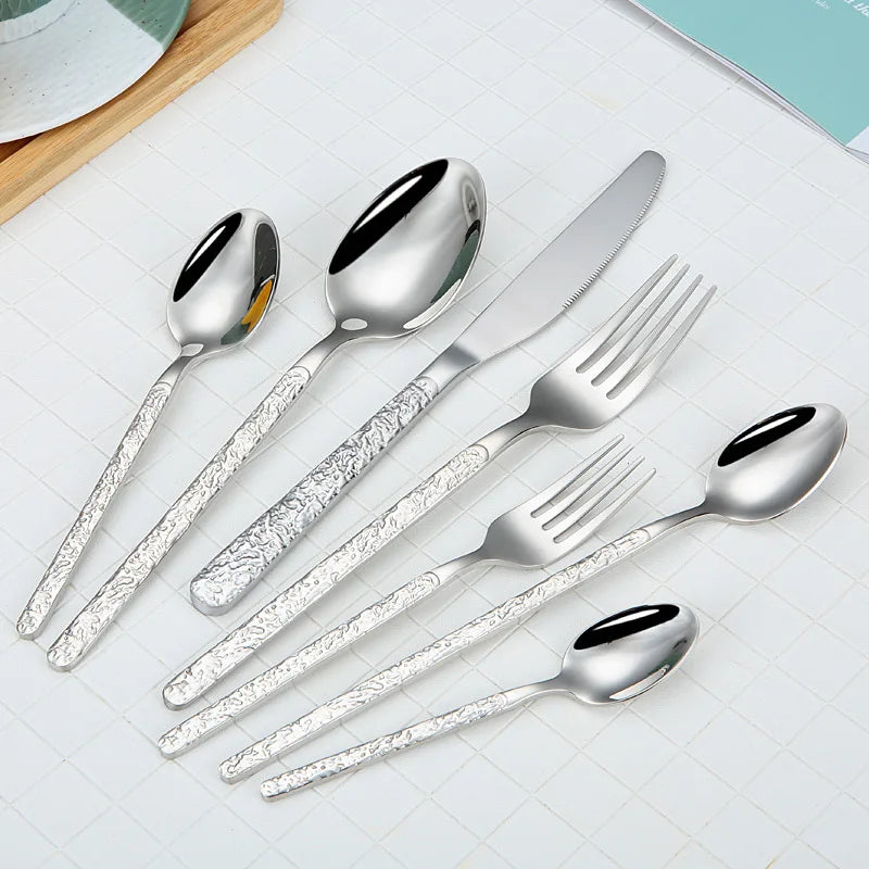 New Arrival Elegant Stainless Steel 18/0  Gold Mirror Silverware Cutlery Set Slim Waist Style Cubiertos for Wedding