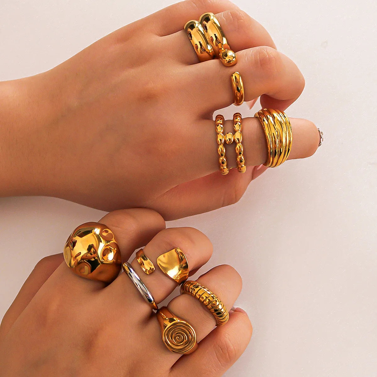 Licai Personalized Stainless Steel Ring Shaped Oversized Exaggerated Bumpy Irregular Fingerprints Asymmetric Fashion Ring