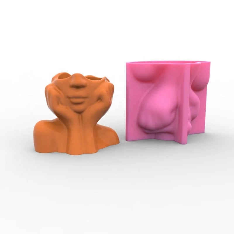 E-0001 Supporting Cheek Face Flowerpot Silicone Mold Fleshy Botany Plants Potted Making Tools Glue Gypsum Concrete Pouring Mould