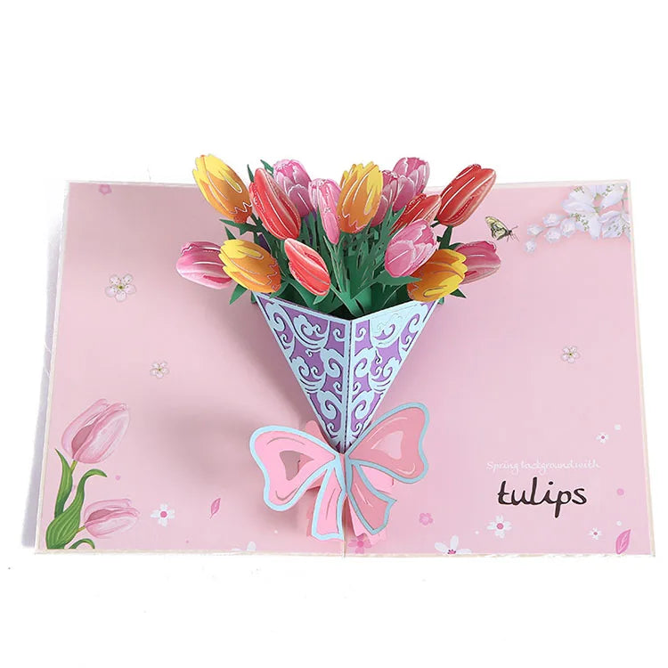 Handmade 3D Flower Pop up Paper Greeting Cards Mother's Day Gift Card Ideas Valentine's Day Card With Envelope for Mum