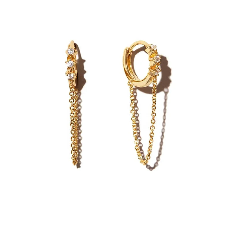 Milskye a Perfect Eye-catching Accessory With a Gold Necklace and Three Shiny Cubic Zirconia Gemstone Chain Earrings