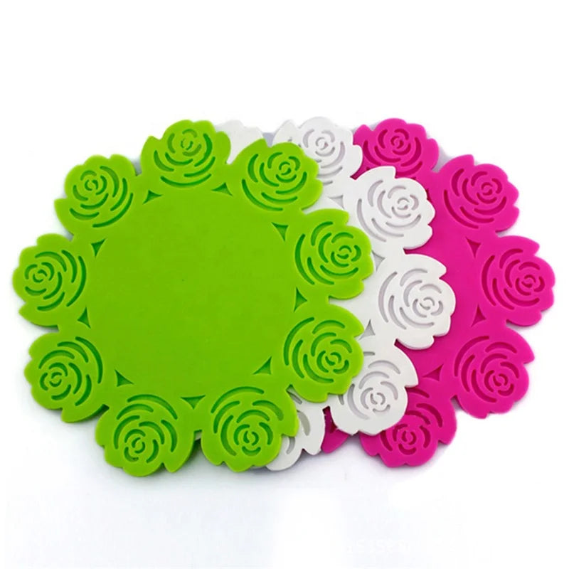 Tea Mug PVC Placemat Custom Coffee Cup Coaster Non-slip Table Mat Design Rubber Flower Fancy Giveaway Gifts Green Mats & Pads