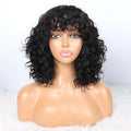 Water Wave 180% Density Glueless Machine Made Wigs With Bangs None Lace Brazilian Human Hair Wholesale Factory Price 12 Inch