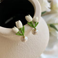 925 Silver Post Tulip Pearl Fashion Stud Earrings Gold Plated Women Jewelry Tulip Pearl Flower Earrings Orecchini a Fiore