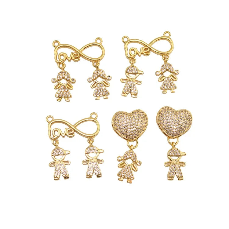 CZ8696 Mini Little 18k Gold Zircon CZ Micro Pave Boy and Girls Kids Children Charms for Bracelet Earring Jewelry Making