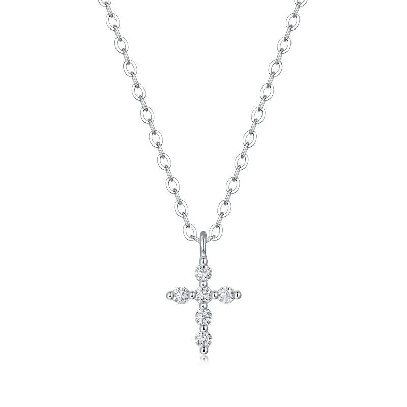 S925 Sterling Silver Fine Jewelry Mossan Diamond Cross Chain Charm Pendant Necklace for Wedding