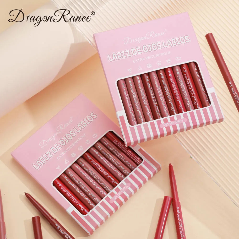 Dragon Ranee 12pcs Set Matte Velvet Lip Pencil  Lip Liner Lipstick  Lipstick Soft Matte Nude Lipstick Pen Lip Care