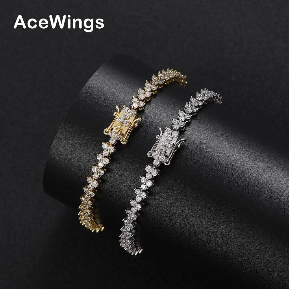 BB122   Women Bracelet Brass Zircon Tennis Chain Bracelet Flower Shape Jewelry Gift