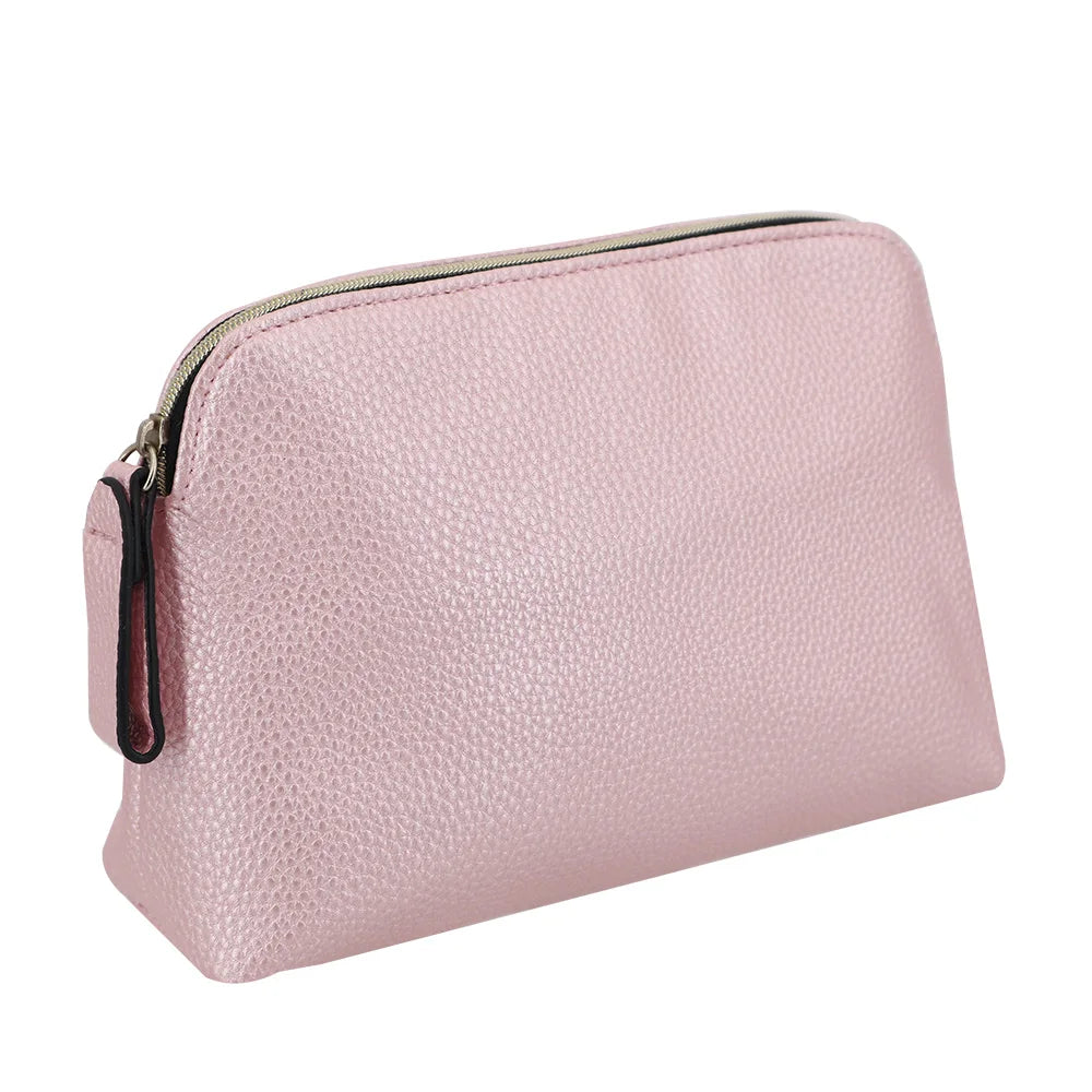 Pink Grain Skin PU Leather Travel Cosmetic Bag Women Zipper Make up Handbag Organizer Storage Pouch Toiletry Wash Bags