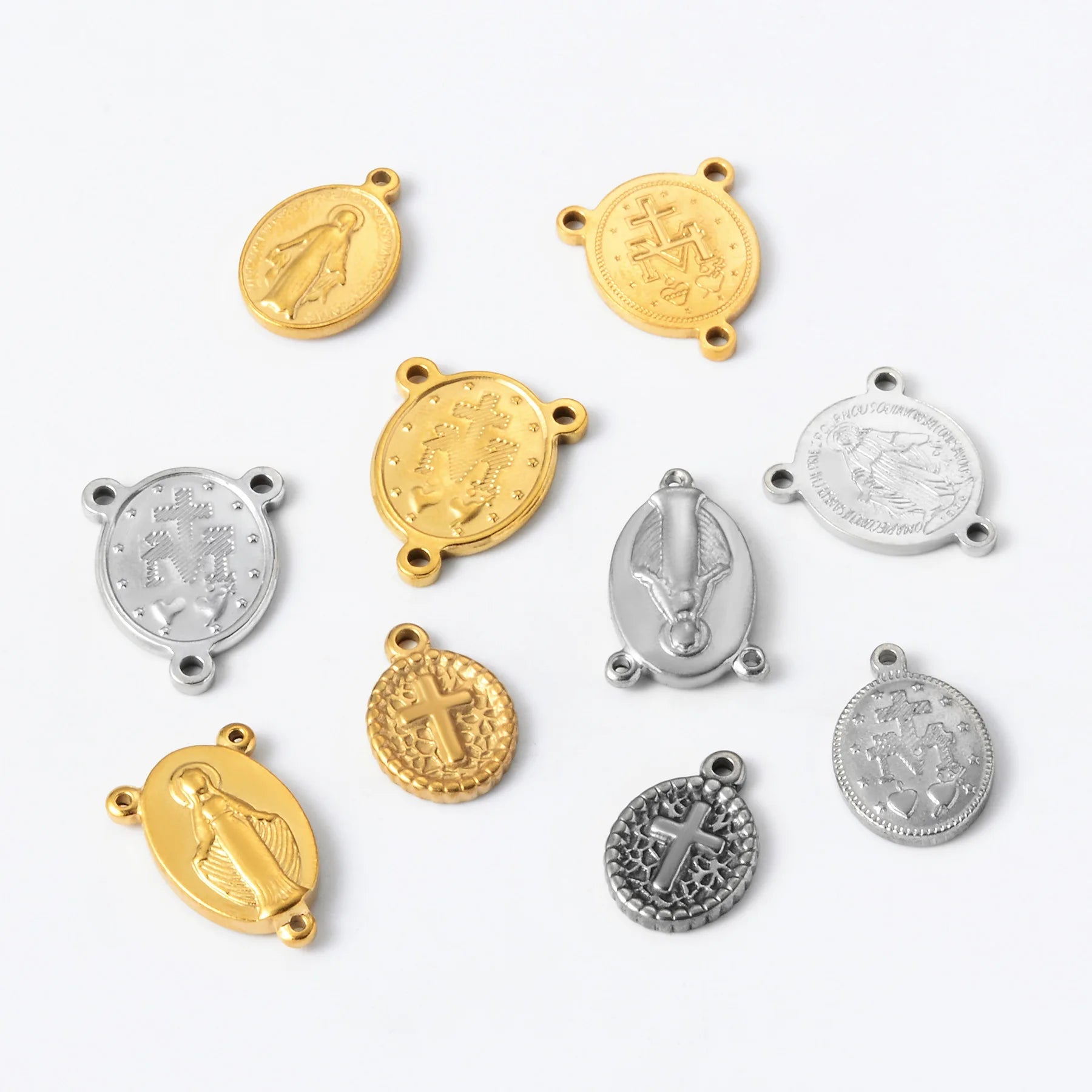 Cross-Border Stainless Steel Virgin Mary Pendant 18K Small Religious Faith Jewelry Three-Hole Double-Sided Pattern for Children