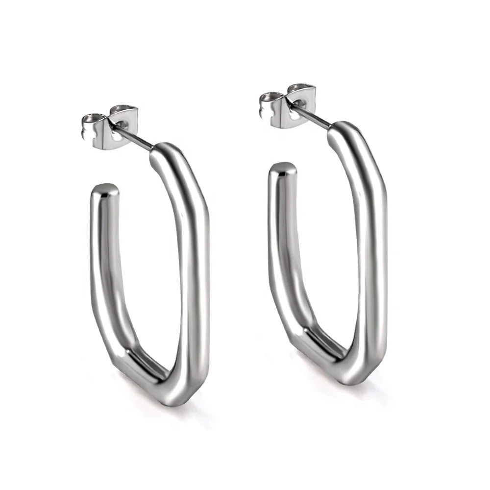 Minimalist Ins Hot Geometric Hoop Stud Earrings Stainless Steel 18k Gold Plated Waterproof Fashion Steel Hoop Earrings Jewelry