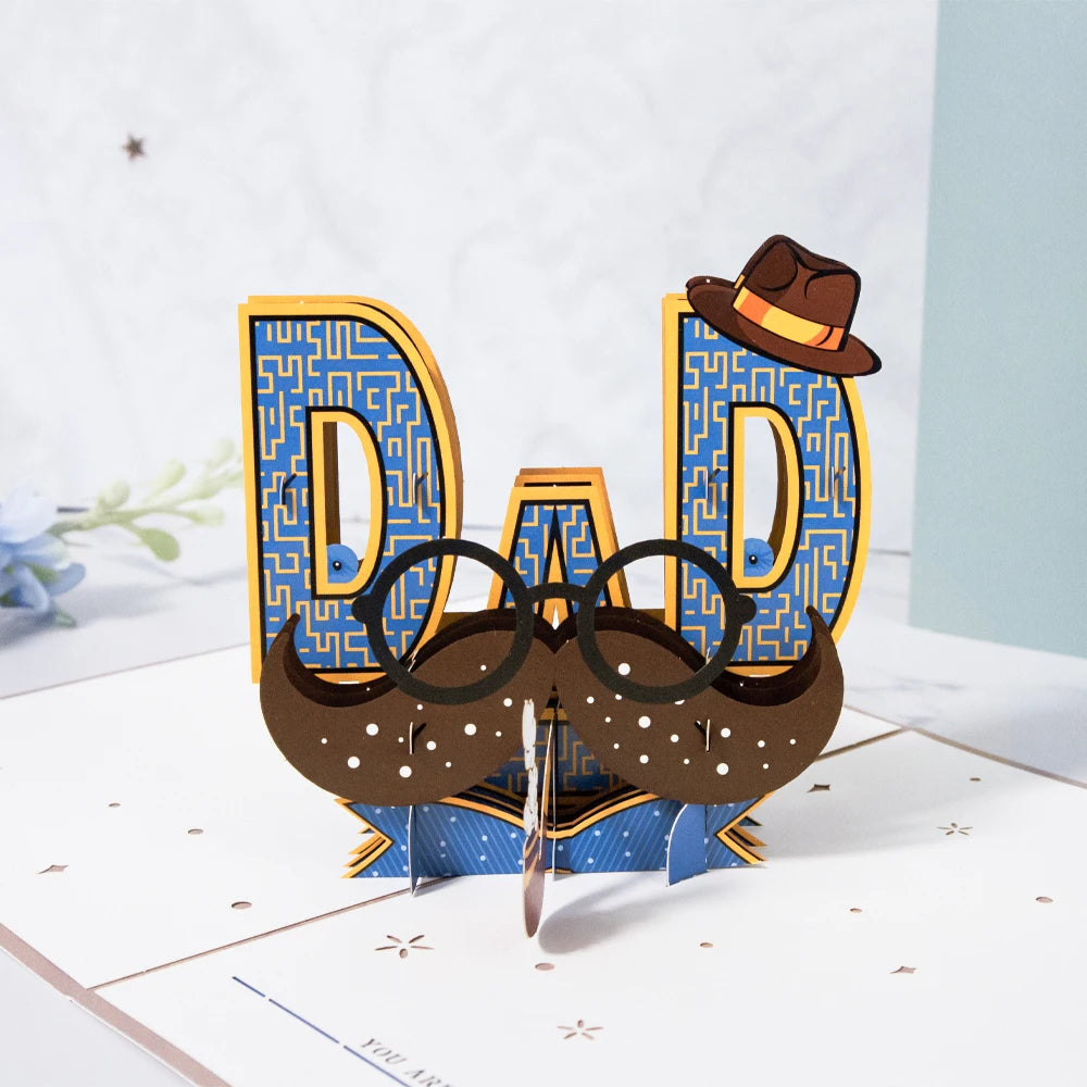 Wholesale 3D Handmade Paper Cards for Dad Holiday Blessing Gift Folding Thank You Card Pop up Greeting Card for Father's Day
