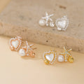 NEW 925 Sterling Silver Asymmetric Stud Earring Jewelry Heart Pearl Shell Type Star Zircon Gold Plated Stud Earring for Women
