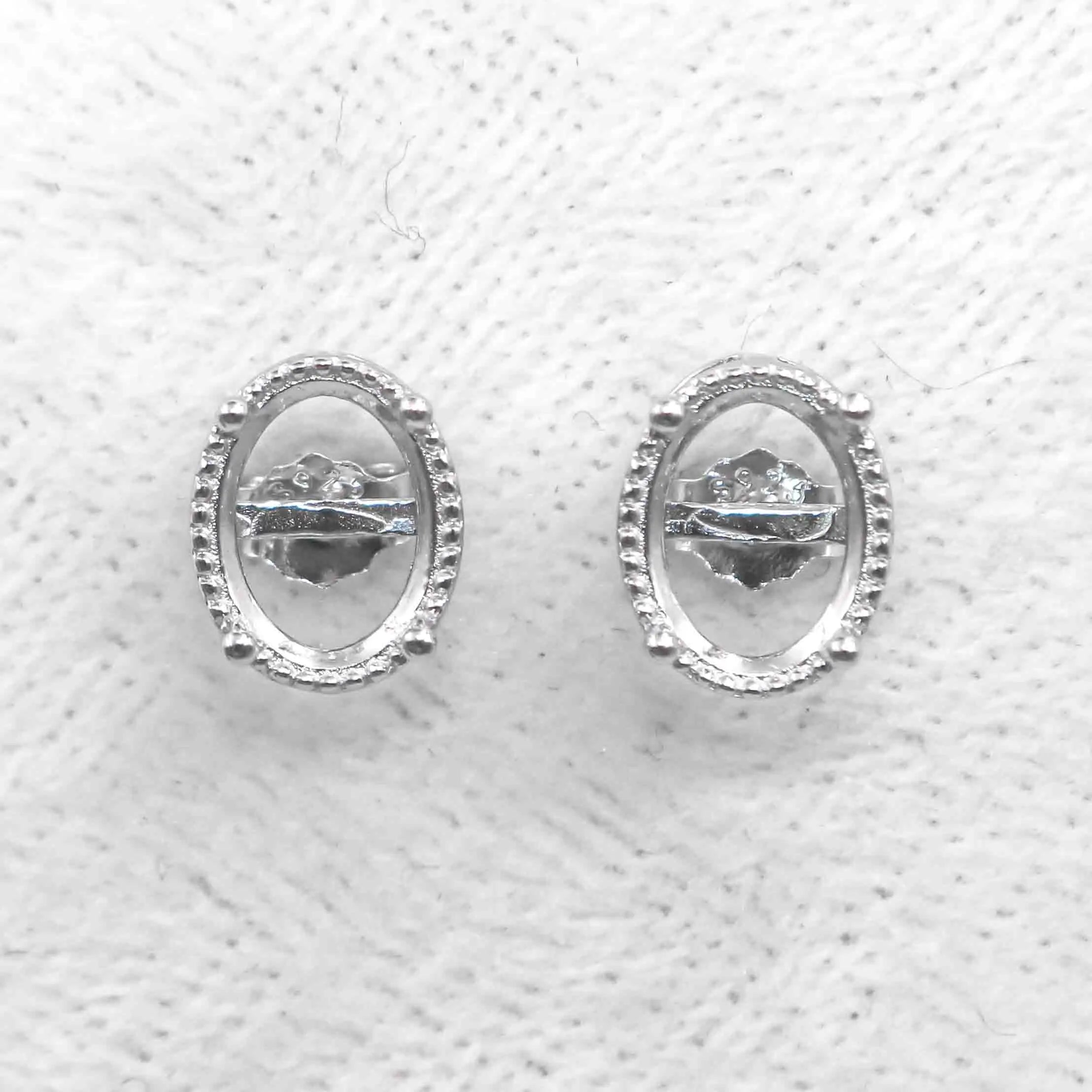 Sterling Silver 5*7/6*8/7*9/8*10mm Semi Mount Stud Earring Empty Support Blank Setting S925 Base Without Center Stone for Inlay