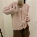 Wholesale Basic Round Neck Button Knitwear for Women Casual Winter Coat with Front Logo Pure Color Drop Shoulder Jacket
