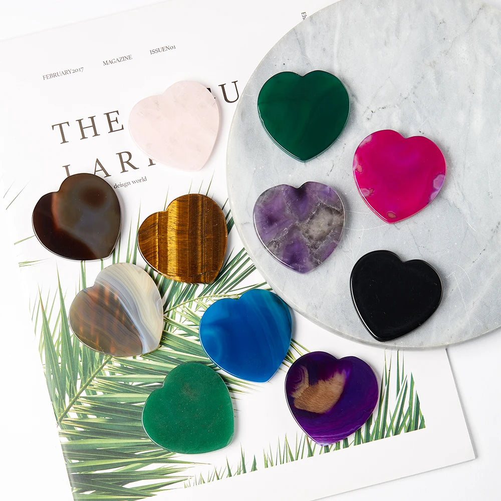 Natural Gemstone Heart Shape Druzy Agate Slice Polished Stone Use for Home Decor Coaster and Crystal Mobile Phone Grip Holder