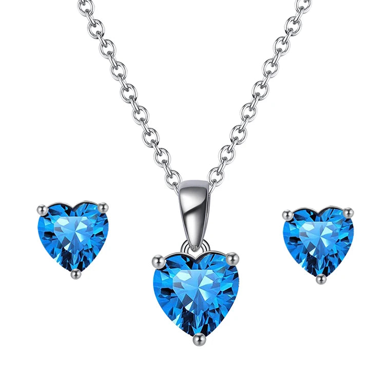 RINNTIN SAPE-L Fashion 925 Silver Bridal Jewelry Sets Wholesale Heart-shaped Gemstone Pendant Necklace Earrings Set Women