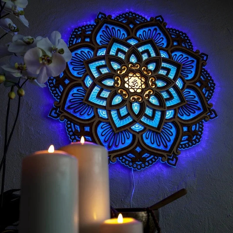 Gradient Mandala Yoga Room Night Light Creative Luminous Wall Mounted Wooden Stereoscopic Atmosphere Light Party Supplies