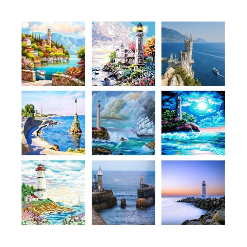 Paint by Number Kits Canvas DIY Oil Painting for Kids Students Adults Beginner with Brushes and Acrylic Pigment-Lighthouse
