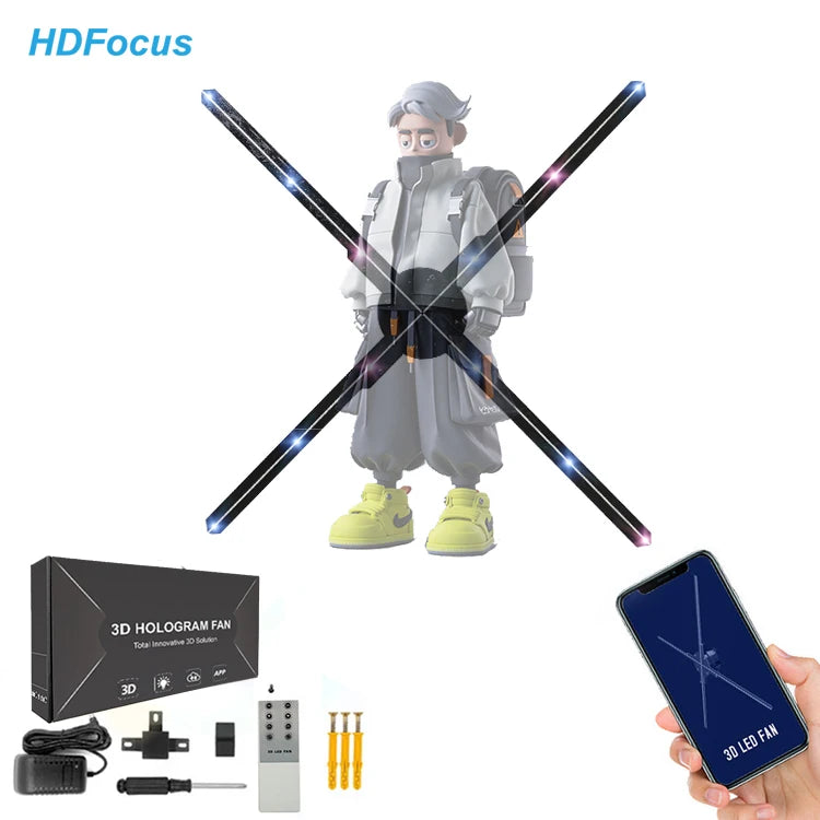 Cloud Wifi App Control Holographic Projector Holigram Fan With Hd Resolution Hologram 3D Hologram Led Fan