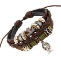 Handmade Christian Jesus Fish Leather Bracelet Bangle Men's Braided Jewelry Charm Fashion Bracelets