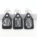 Wholesale Metal Keychain Catholic St.Christopher Key Holder PU Leather Religious Gift St. Jesus Saint Key Chain
