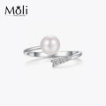 Size Adjustable 925 Sterling SIlver Freshwater Cultured Real Round Pearl Open Ring