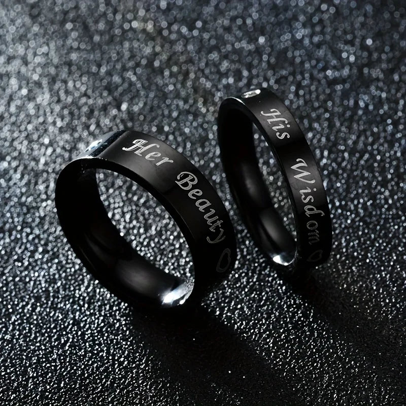 New Romantic Simple Black Diamond Ring Personality Men Women Her Beauty His Wisdom Ring Jewelry Acier Inoxydable Bijoux En Gros