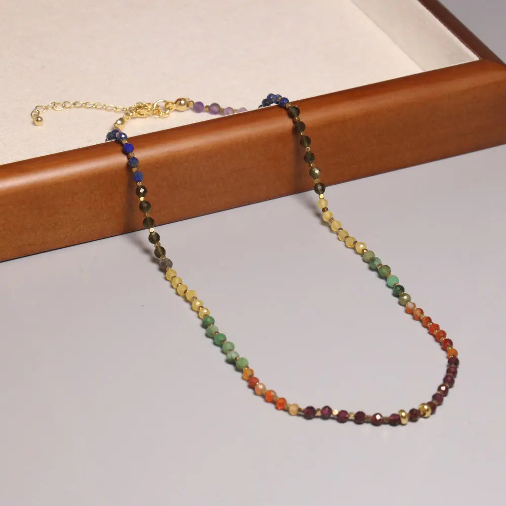 Classic Healing Stone Energy Necklace Chakra Amethyst Lapis Lazuli Beaded Clavicle Necklace Green Aventurine Choker for Women