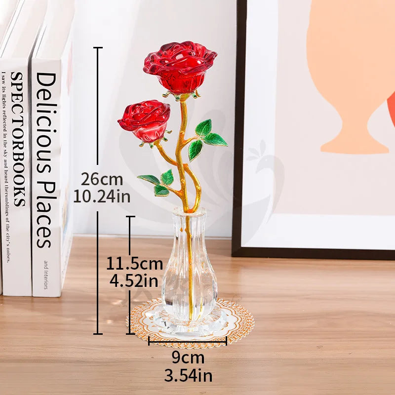 DIY Fashion Beautiful Wedding Valentine's Day Romantic Long Stem Red Rose Gift Crystal Glass Rose Souvenir