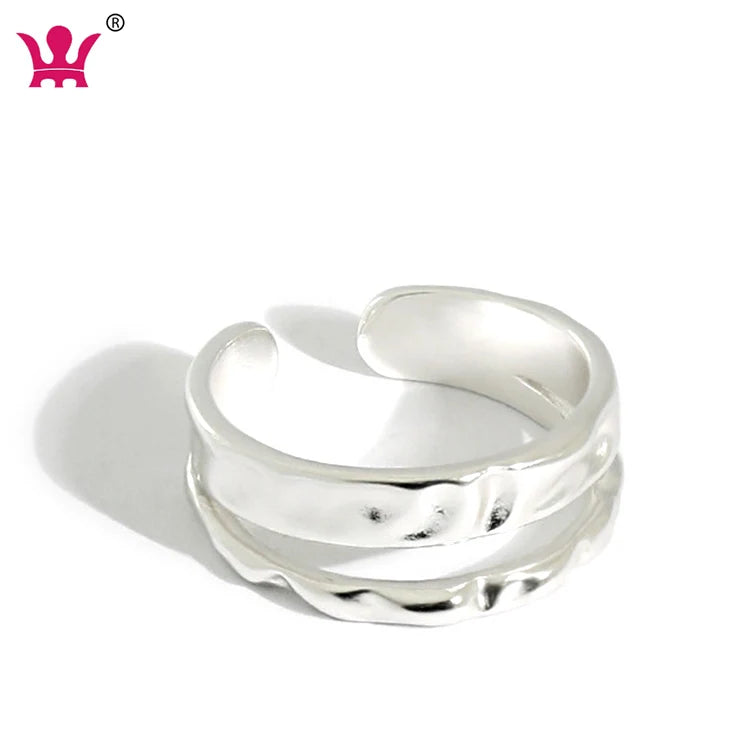 925 Sterling Silver Double-Spaced Two Bar Ring Hammered Matt Eternity Band for Wedding Party and Anniversary